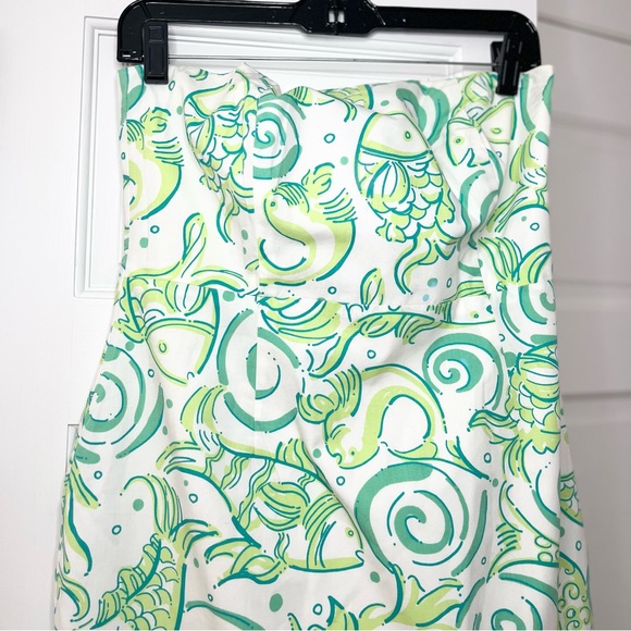 Lilly Pulitzer Strapless Cotton Dress with Green and White Pattern - Picture 2 of 7